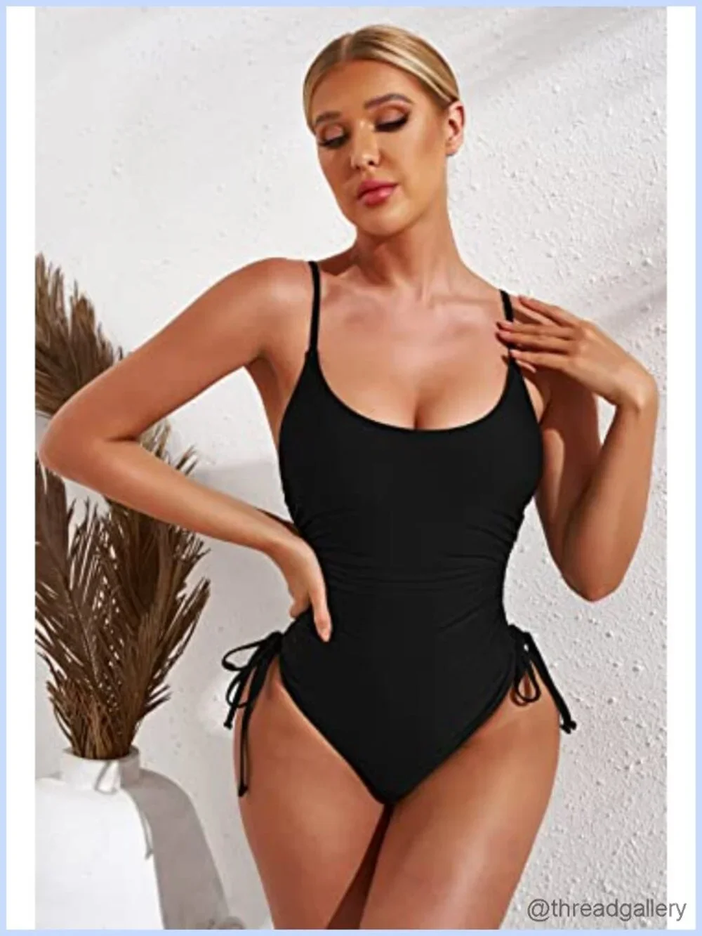 Ruched High Cut One Piece Swimsuit Tummy Control Monokini Adjustable Straps